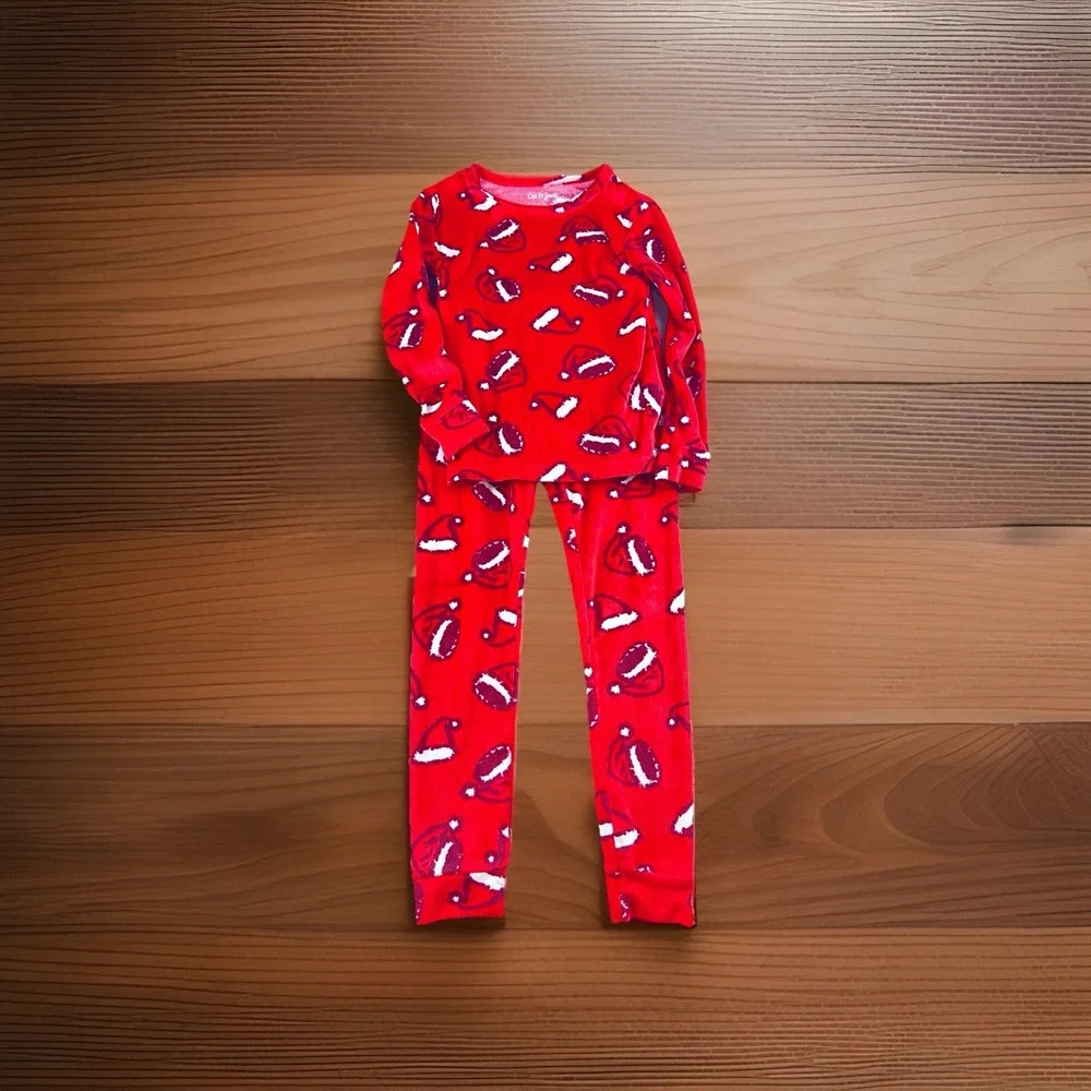 Cat‎ & Jack Kids Fleece Pajama Set 6 Santa Hat Red Christmas Sleepwear Holiday